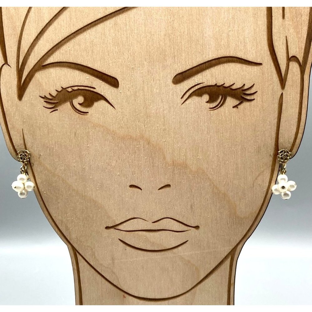 Vintage Basic Pearl Dangle Earrings, Gold Tone Filigree Clip Ons with Elegant